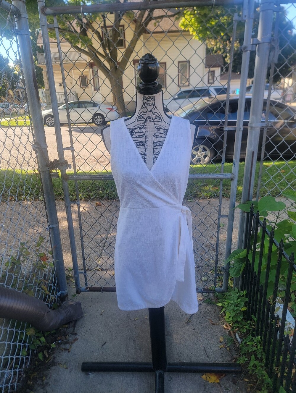 Madewell Texture & Thread White Faux Wrap Tie Waist Dress Size M